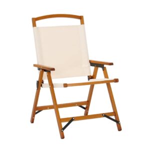 Sedia Pieghevole con Braccioli in Legno e Tela Beige